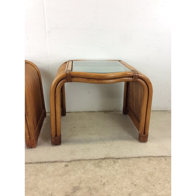 Pair of Vintage Rattan End Tables With Glass Top For Sale - Image 9 of 12