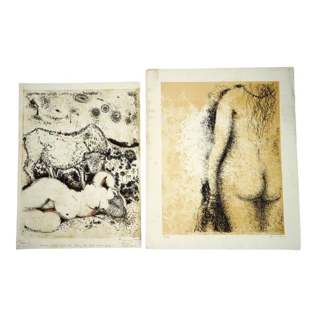 Pair of Vintage Federico Righi Italian Limited Edition Lithographs, Nude Studies For Sale