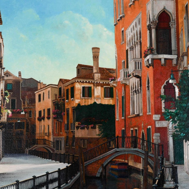 Realism Italian Oil Painting on Canvas Depicting Venetian Landscape For Sale - Image 3 of 9