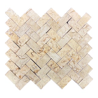 Ivory White Marble Honed 1" X 2" Herringbone Mosaic For Sale
