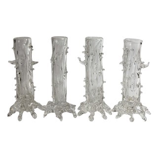 Antique Handblown Clear Crystal Thorn Vases, Czechoslovakia, 1890, Set of 4 For Sale