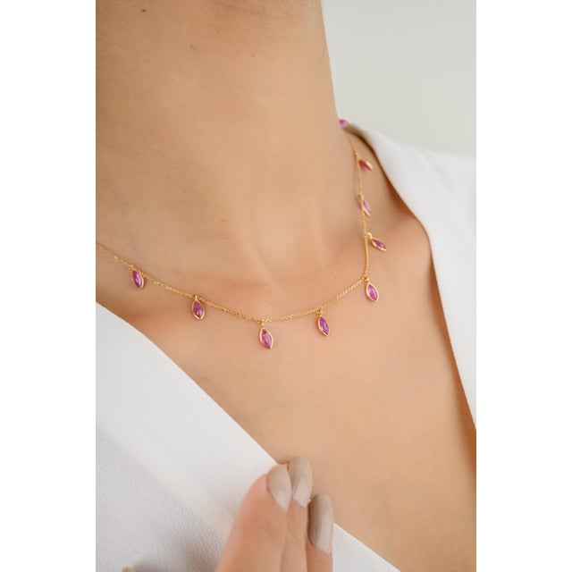 Marquise Cut Drop Ruby Gemstone Chain Necklace | Chairish