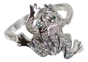 Vintage 1970s Designer White Gold & Cz Frog Ring