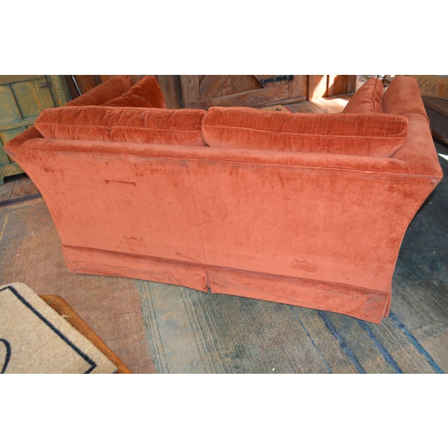 Textile Vintage Mid Century Hickory Tavern / Lane Burnt Orange Upholstered Loveseat Sofa For Sale - Image 7 of 17