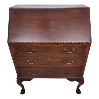 Vintage Writing Secretary in Leather, 1930s For Sale