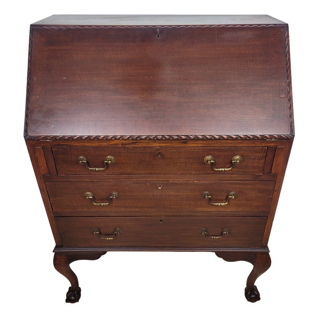 Vintage Writing Secretary in Leather, 1930s For Sale