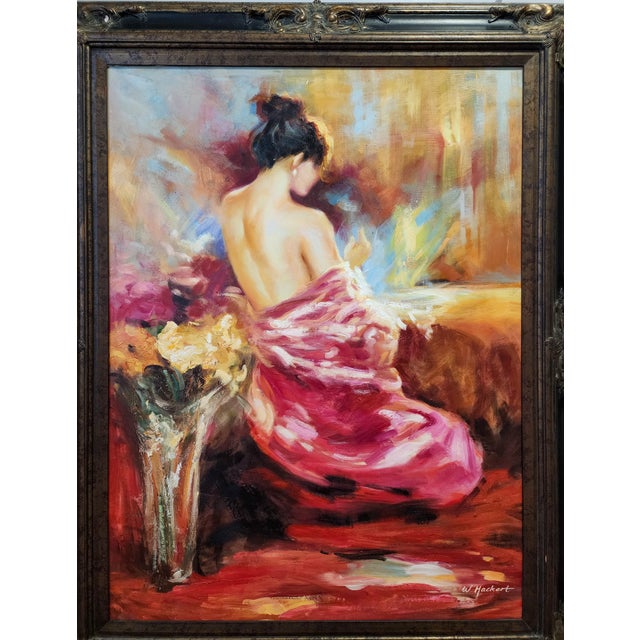 Large Signed Contemporary Figurative Acrylic Painting in Ornate Wood Frame For Sale - Image 4 of 14