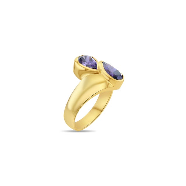 Contemporary Teardrop Amethyst Bypass Ring 14k Yellow Gold, Size 3 For Sale - Image 3 of 5