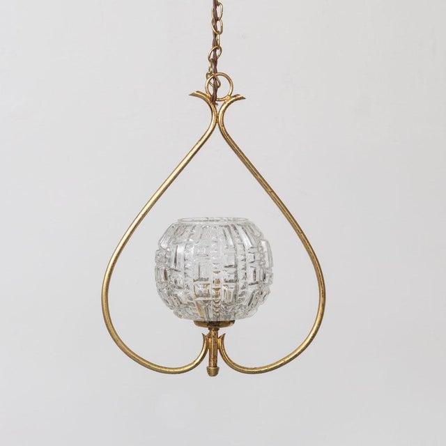 1950s French Brass and Glass Pendant Light For Sale - Image 4 of 12