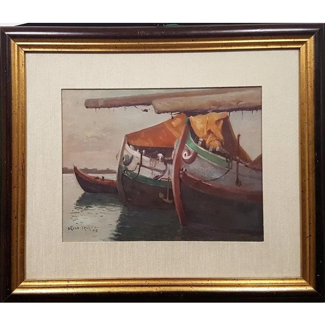 Bruno Croatto, Ships, Original Oil on Canvas, 1938, Framed For Sale - Image 4 of 4