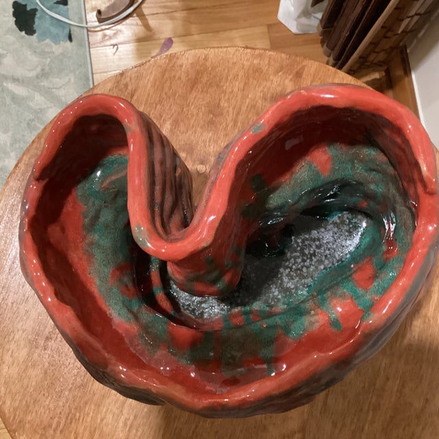 Late 20th Century Modern Ceramic Glazed Vase With Twisted Body and Irregular Opening Multicolor For Sale - Image 11 of 13