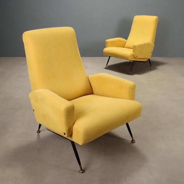 Vintage Lounge Chairs in Green Fabric and Brass, Italy, 1960s, Set of 2 For Sale - Image 9 of 9