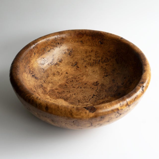 Brown Large Vintage Turned Burl Oak Bowl, Table Centrepiece, Mid 20th Century For Sale - Image 8 of 14