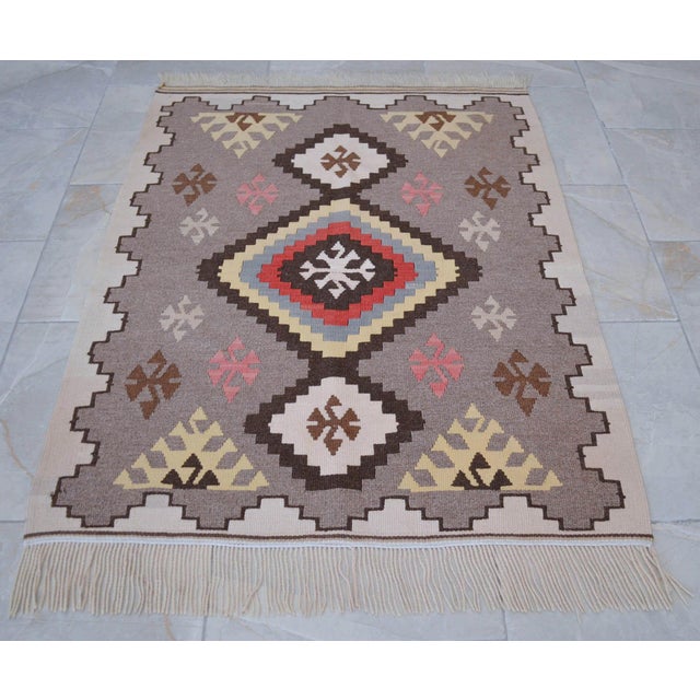 1980s Navajo Style Kilim Rug Hand Woven Flat Weave Area Rug 3x4 Ft For Sale - Image 9 of 15