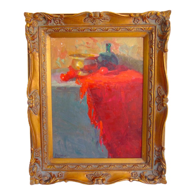 Original Oil Painting "Gretchen's Red Shawl" by Jeanette LeGrue Framed 17"w X 22"h For Sale