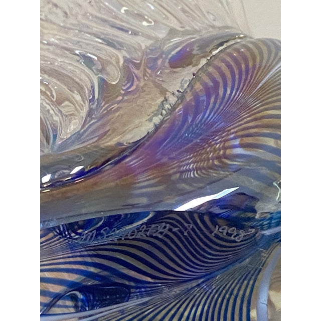 Glass Contemporary Signed Stuart Abelman Iridescent Art Glass Swan Sculpture For Sale - Image 7 of 15