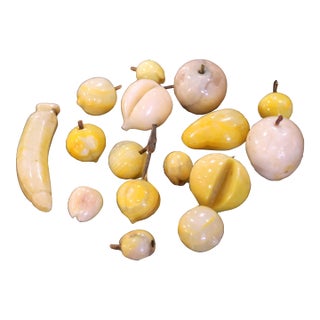 Mid-Century Italian Hand-Carved Stone Fruit Collection, Set of Sixteen For Sale