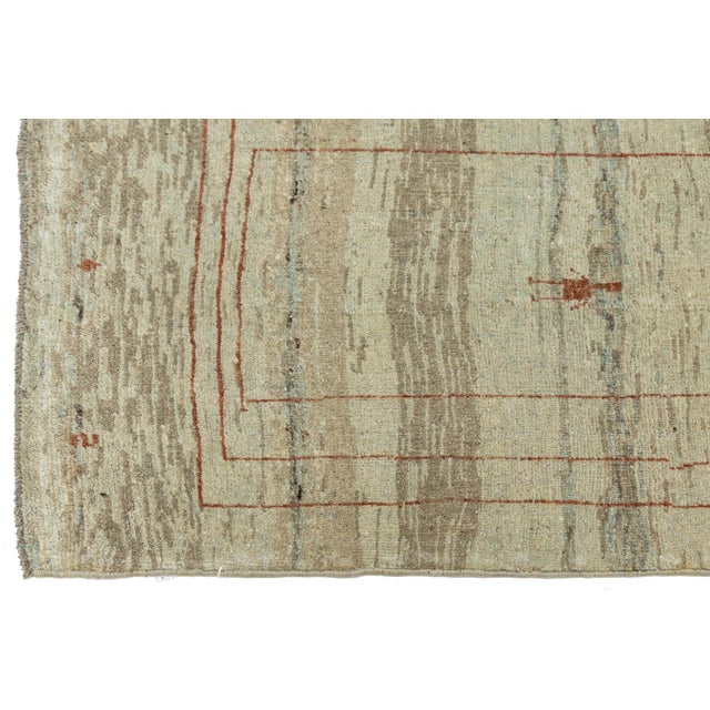 2010s Modern Minimalist Persian Gabbeh Wool Runner – Earthy Beige & Rust Tribal Motif For Sale - Image 5 of 8