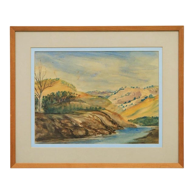 Vintage Watercolor Landscape Mid-20th Century For Sale