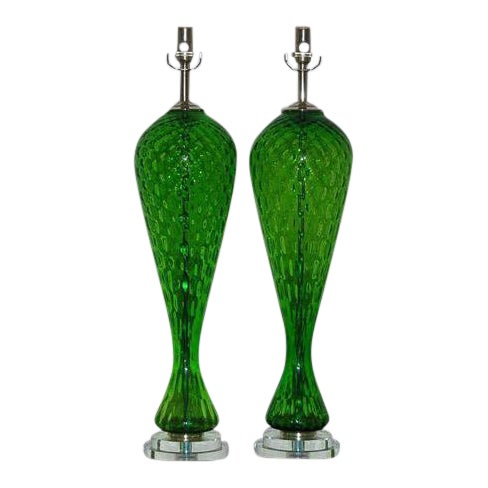 Vintage Murano Glass Lamps Green For Sale
