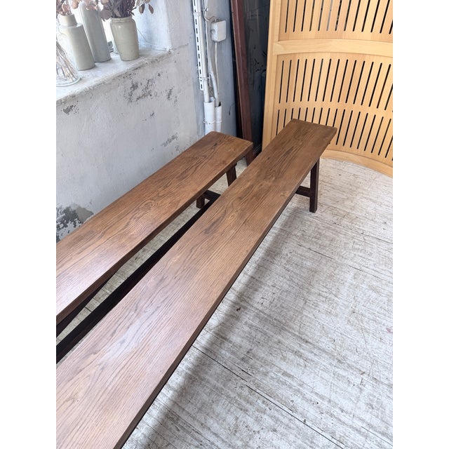 Oak Farm Benches, 1950s, Set of 2 For Sale - Image 9 of 18