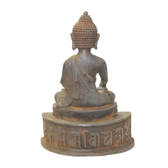 2010s Chinese Rustic Iron Color Finish Sitting Buddha Statue For Sale - Image 5 of 7