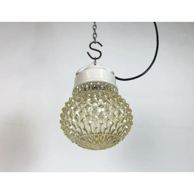 Glass Vintage White Porcelain Pendant Light, 1970s For Sale - Image 7 of 15