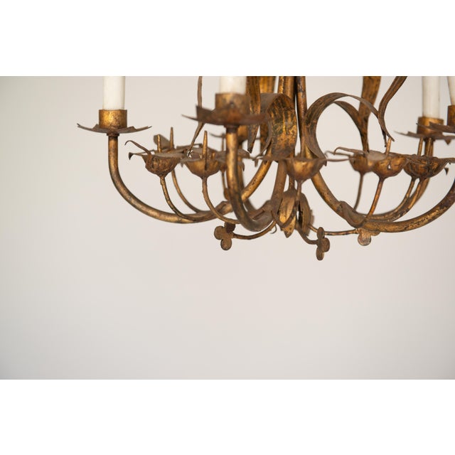 1960s Italian Gilt Metal Floral Chandelier, Wrought Iron, Five Lights For Sale - Image 11 of 13