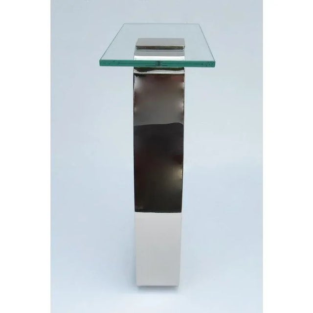 Chrome C.1980's D. I. A. (Design Institute for America) Cantilevered, Polished Nickel & Glass Top Accent/Occasional/Drinks Table For Sale - Image 8 of 12