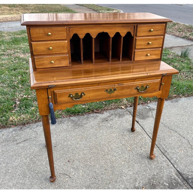 Vintage Colonial Reproduction Maple Secretary Writing Desk For Sale - Image 12 of 15