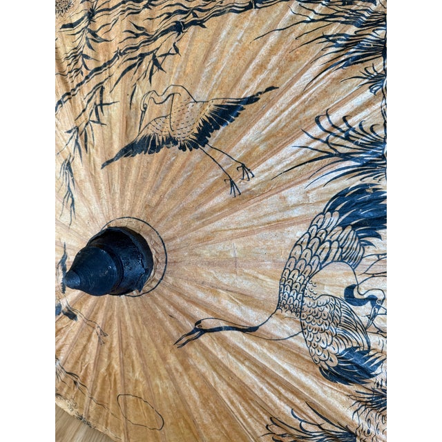Vintage Japanese Hand Painted Bamboo and Paper Parasol For Sale In Austin - Image 6 of 12