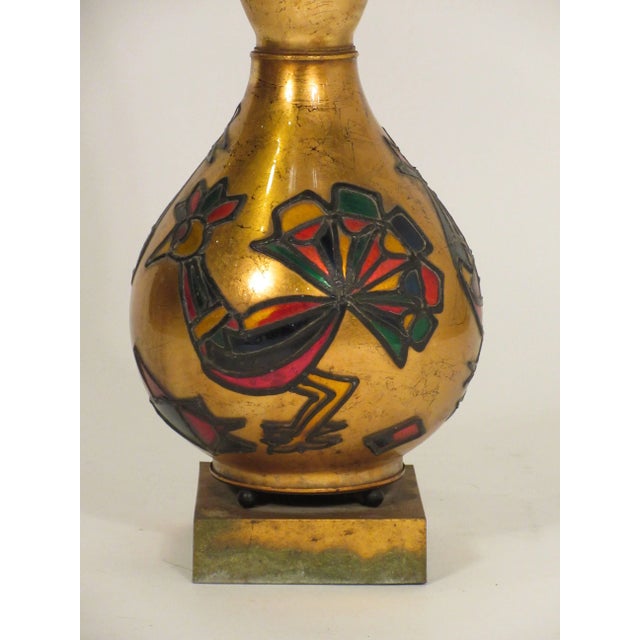 Mid-Century Modern 1950s Tall Églomisé Gilt Peacock Lamp For Sale - Image 3 of 9