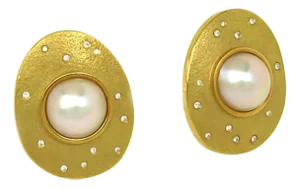 Mabe Pearls & Diamonds 18k Yellow Gold Textured Post Clip Earrings, 2 Pieces