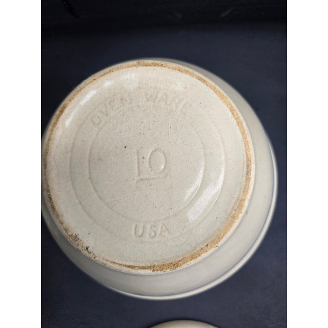 Complete Four Piece Set of Vintage Nelson McCoy Stonecraft Nesting Mixing Bowls With Pink and Blue Stripes For Sale - Image 9 of 11