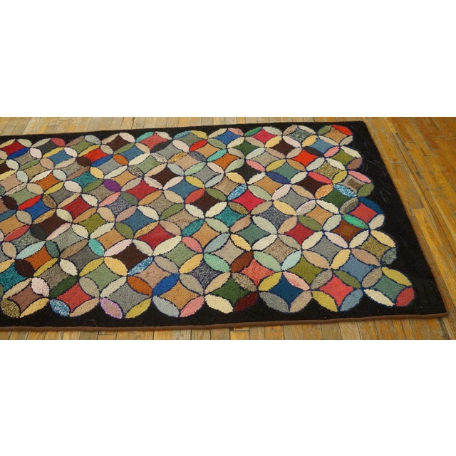 1920s Multicolor Geometric Antique American Hooked Rug 3'7" X 8'9" Knotted Wool Carpet For Sale In New York - Image 6 of 12