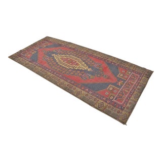 Red & Navy Blue Vintage Turkish Rug For Sale