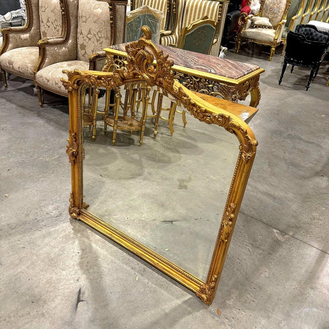 1990s French Style Gold Wall Mirror with Gold Leaf Details For Sale - Image 4 of 9