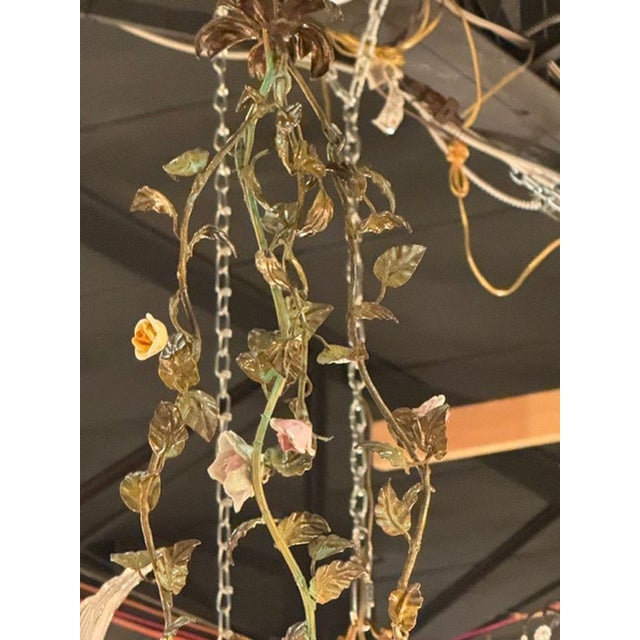 French Antique Iron and Porcelain Flower Chandeliers For Sale In Dallas - Image 6 of 9