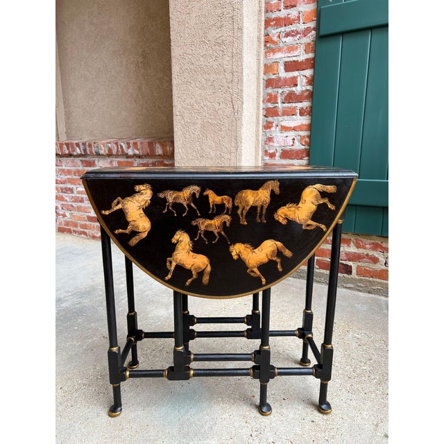 Antique English Drop Leaf Side Table Horse Equestrian Chinoiserie Petite Oak For Sale - Image 13 of 18