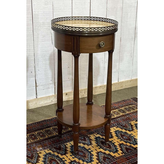 Round Side Table in Cherry Wood with Marble Top, 1970s For Sale - Image 3 of 10