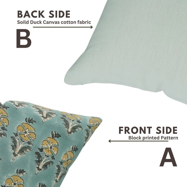 Not Yet Made - Made To Order Fabdivine Artisan Block Print Throw Pillow Cover 14x14 Inch Duck Canvas- Mor Mukut For Sale - Image 5 of 5