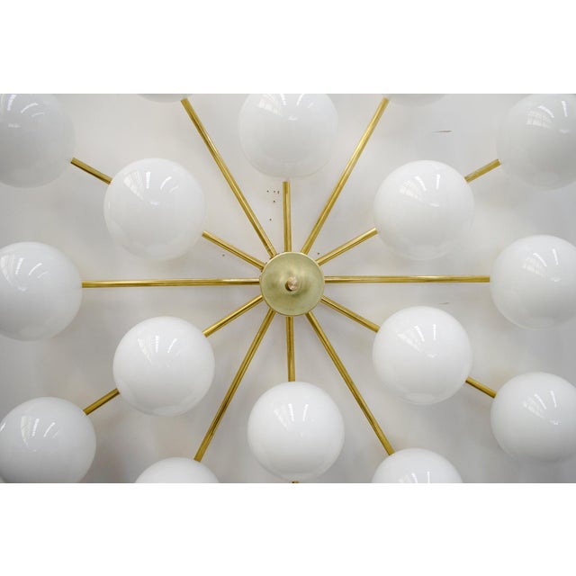 21st Century Natural Brass Glossy White Murano Globes Flush Mount by Fabio LTD For Sale - Image 9 of 10