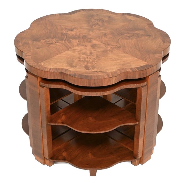 Art Deco Burr Walnut Nesting Coffee Table attributed to Harry and Lou Epstein, 1930, Set of 5 For Sale