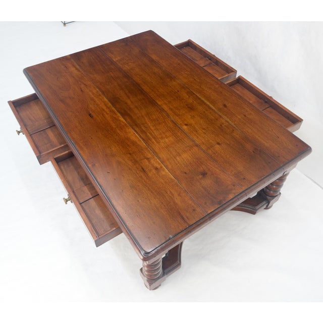 Heavy Large 30x54 Spanish Colonial Solid Mahogany Italian Coffee Table w/ Drawer For Sale - Image 9 of 14
