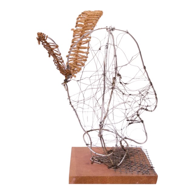 Joyce Blum Mounted Wire Native American "Face" Sculpture For Sale