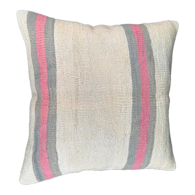 Turkish Hemp Pillow Cushion Natural Beige Pink Pillow Cushion Cover 24"x24" For Sale