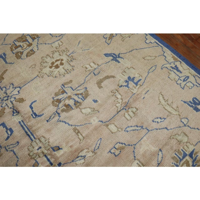 Royal Blue Beige Vintage Turkish Room Size Rug For Sale - Image 9 of 13