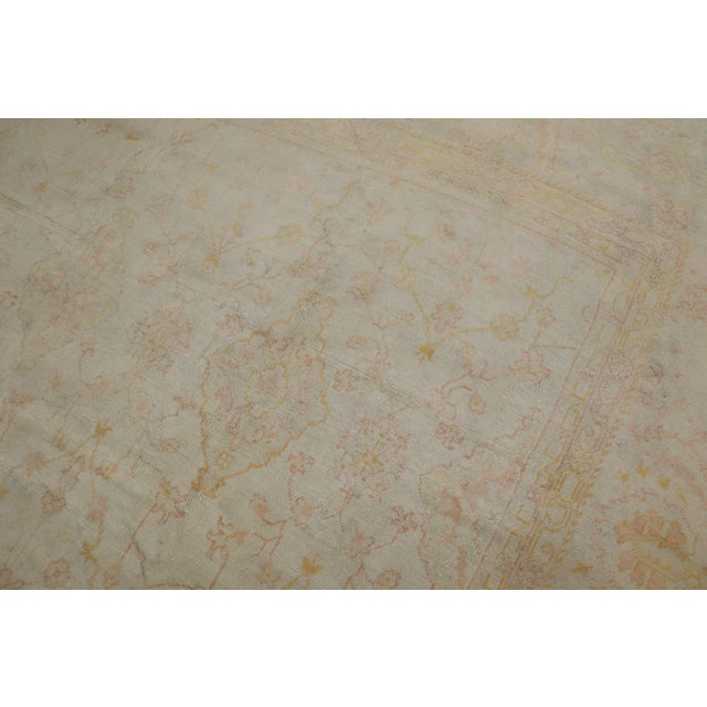 Feminine Pale Cream Antique Turkish Oushak Rug, 20th Century For Sale - Image 17 of 18