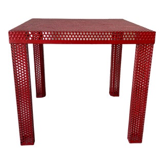 Mathieu Matégot Style Perforated Red Metal Square Table For Sale