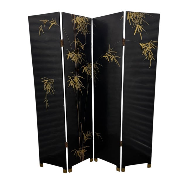 Vintage Hand Painted Four-Panel Asian Screen Featuring Cranes & Landscape For Sale - Image 4 of 8